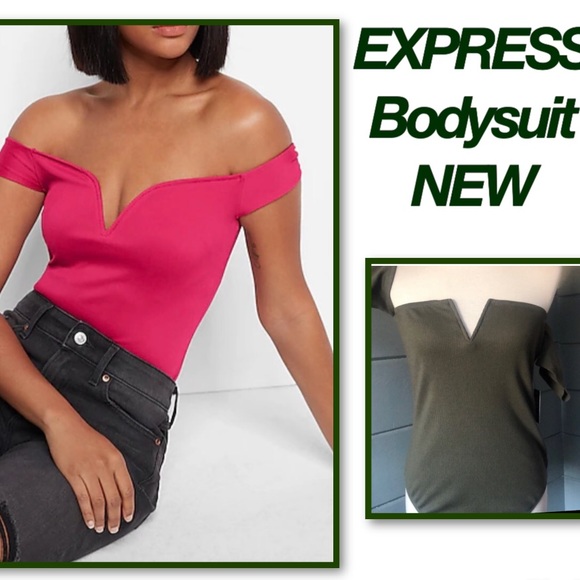 EXPRESS V-wire bust, ribbed bodysuit on or off shoulder, snap closure NEW tags - Picture 6 of 13